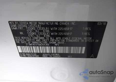 2016 Toyota Rav4 Xle from USA, damaged, VIN 2T3WFREV1GW264366